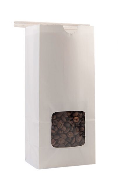 8oz Windowed Claycoat White Kraft Paper Bags with Tin Ties & Poly Liner